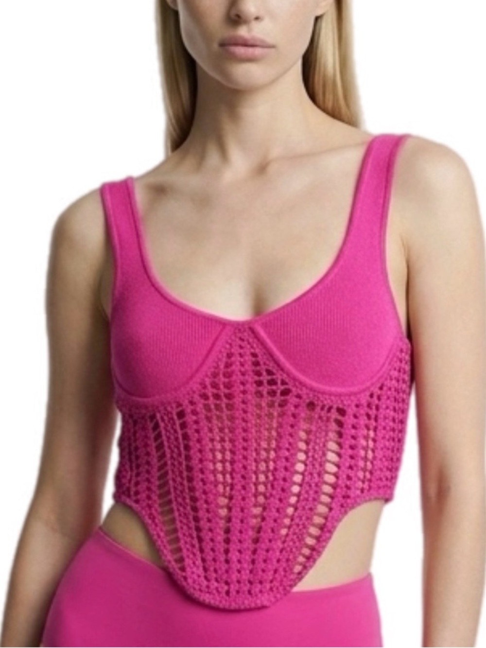 Hera‎ Collection Bright Pink Crochet Crop Top Size Large NWT